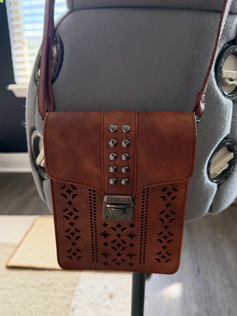 Brown Laser-Cut Leather Messenger Bag